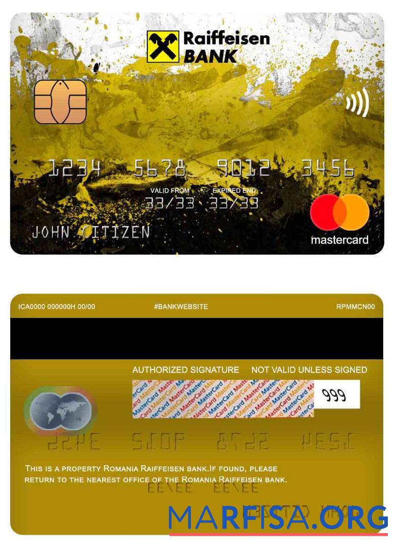 Румыния Raiffeisen Банковский mastercard макет