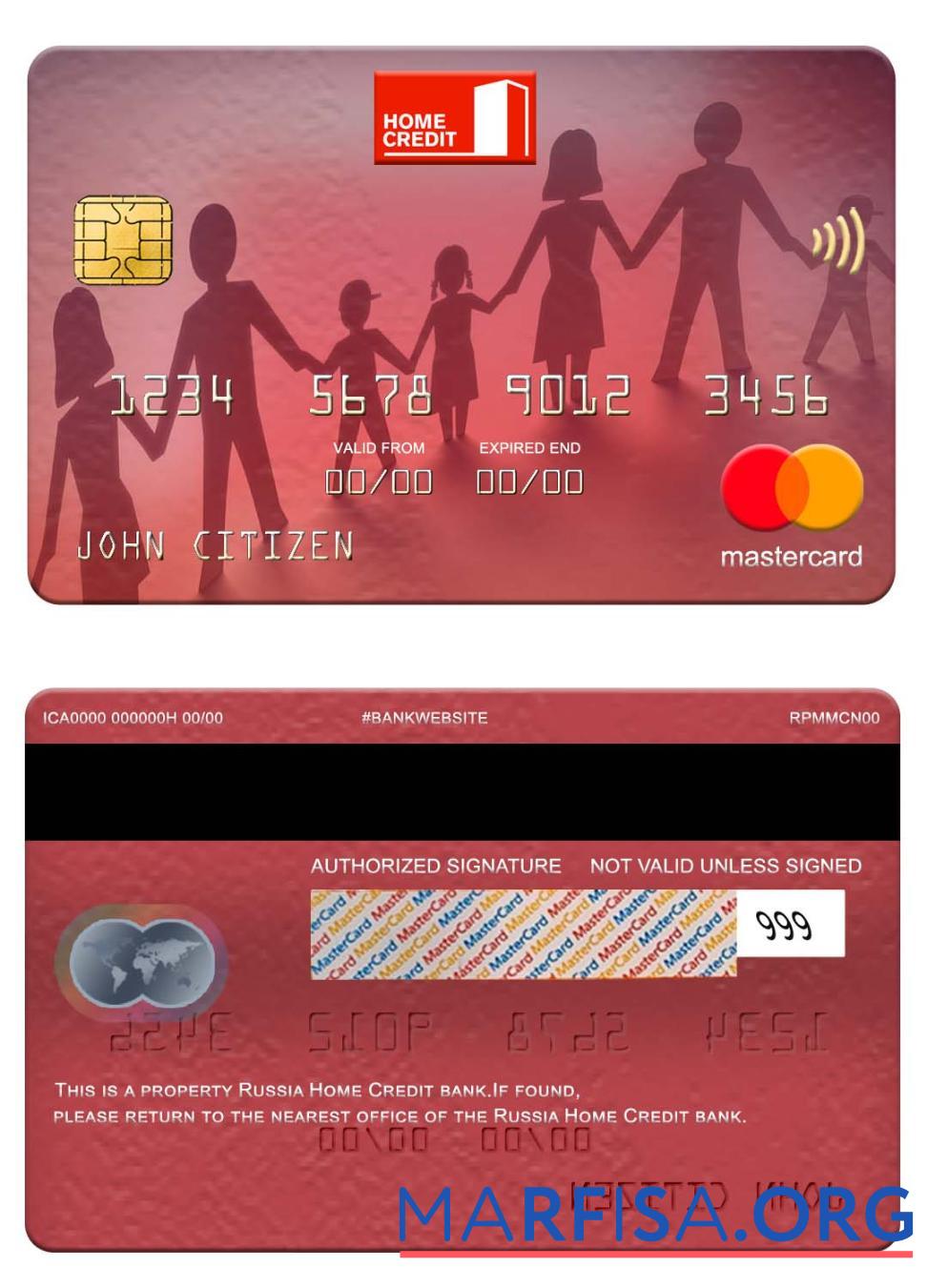 Россия Home Кредит Банковский mastercard шаблон