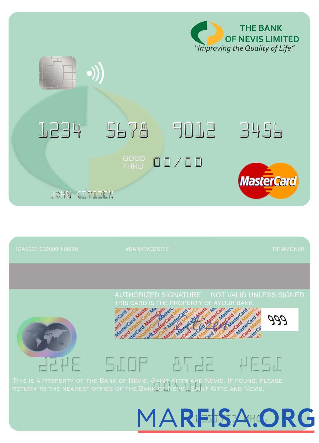 Saint Kitts and Nevis Банковский of Nevis mastercard дизайн