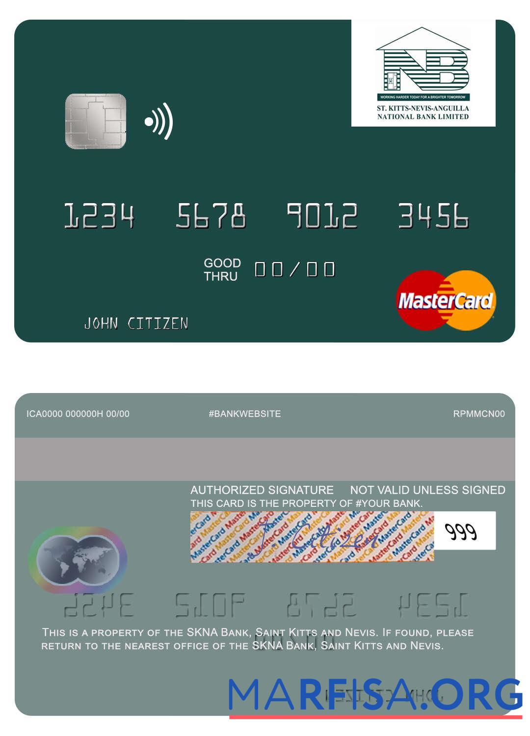Saint Kitts and Nevis SKNA Банковский mastercard шаблон