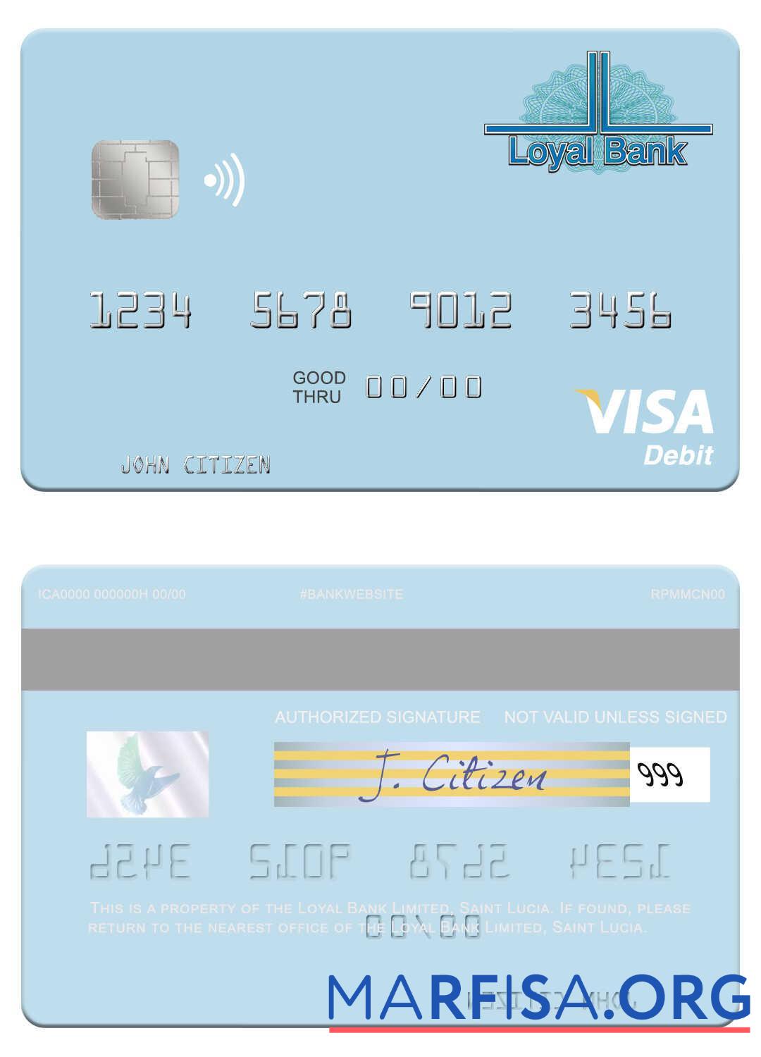 Saint Lucia Loyal Банковский Limited Виза Дебет Карта предпросмотр