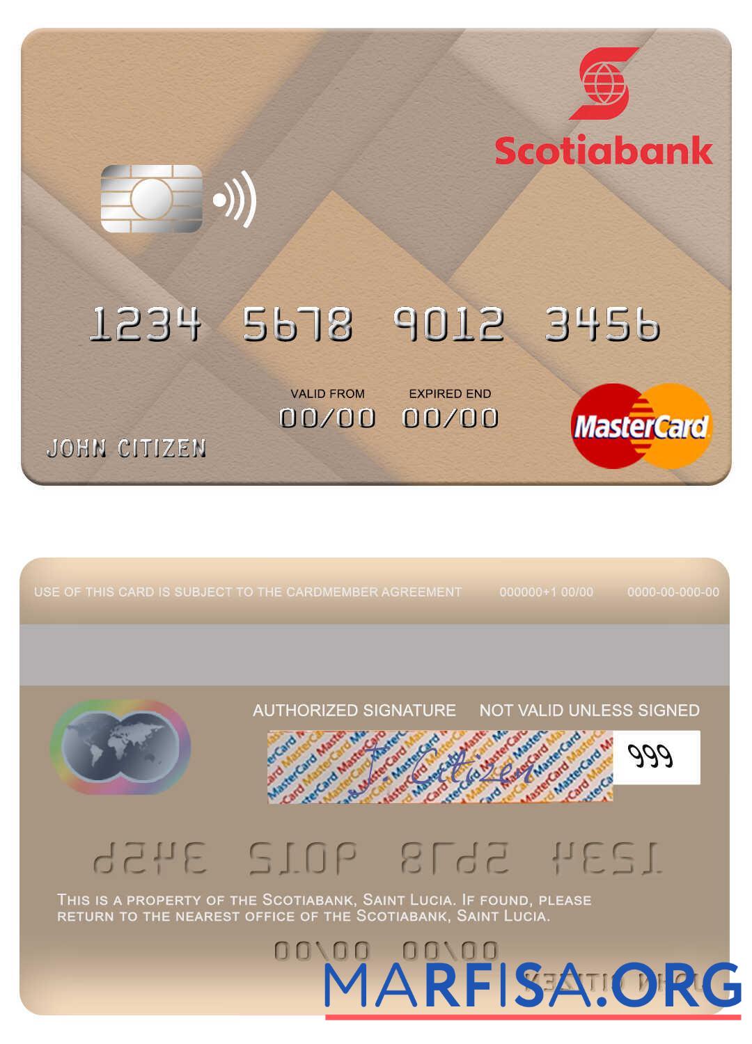 Saint Lucia Scotiabank mastercard макет