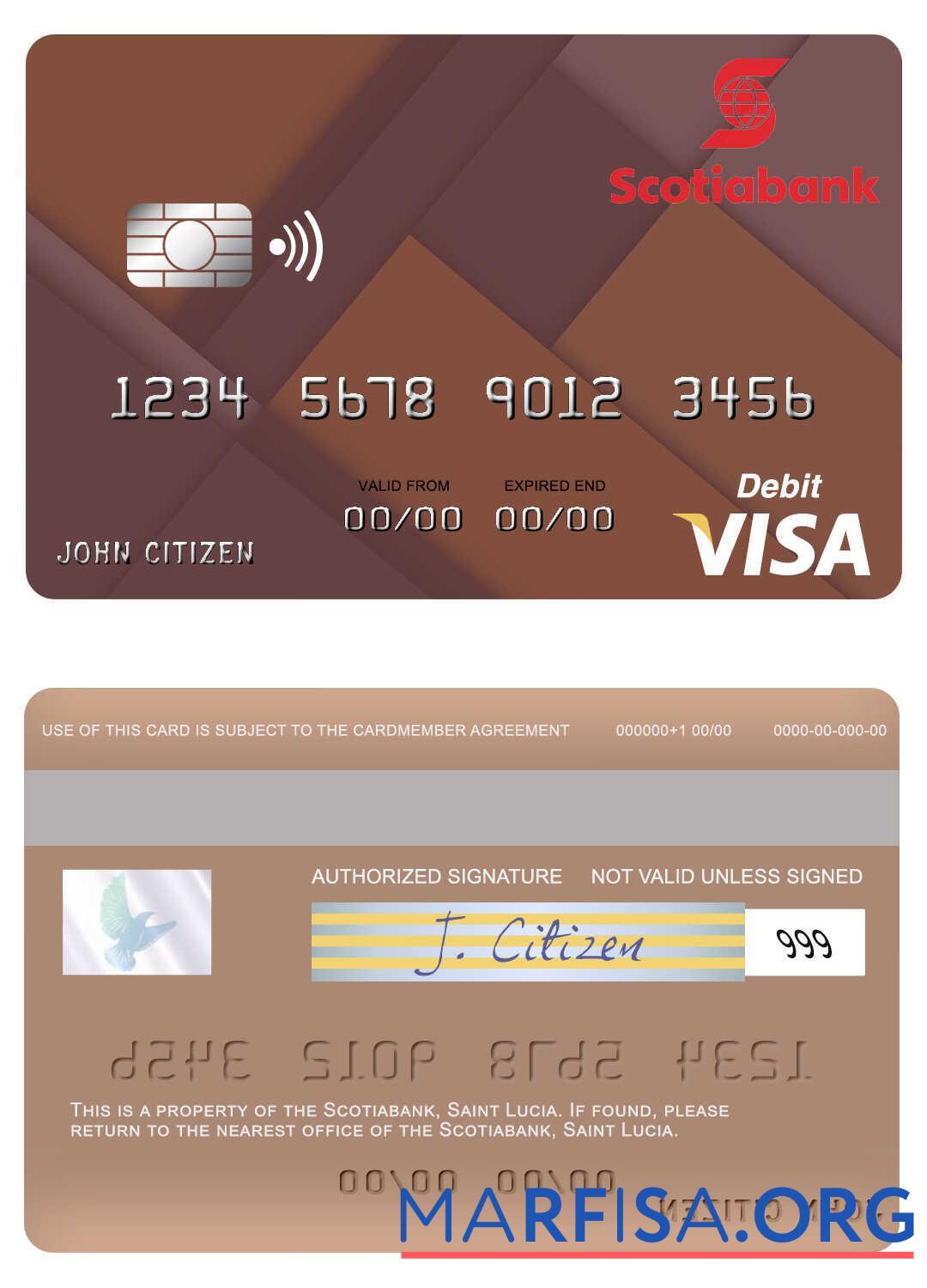 Saint Lucia Scotiabank Виза Дебет Карта дизайн