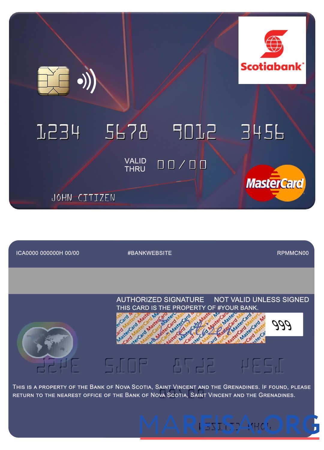 Saint Vincent and the Grenadines Банковский of Nova Scotia mastercard дизайн
