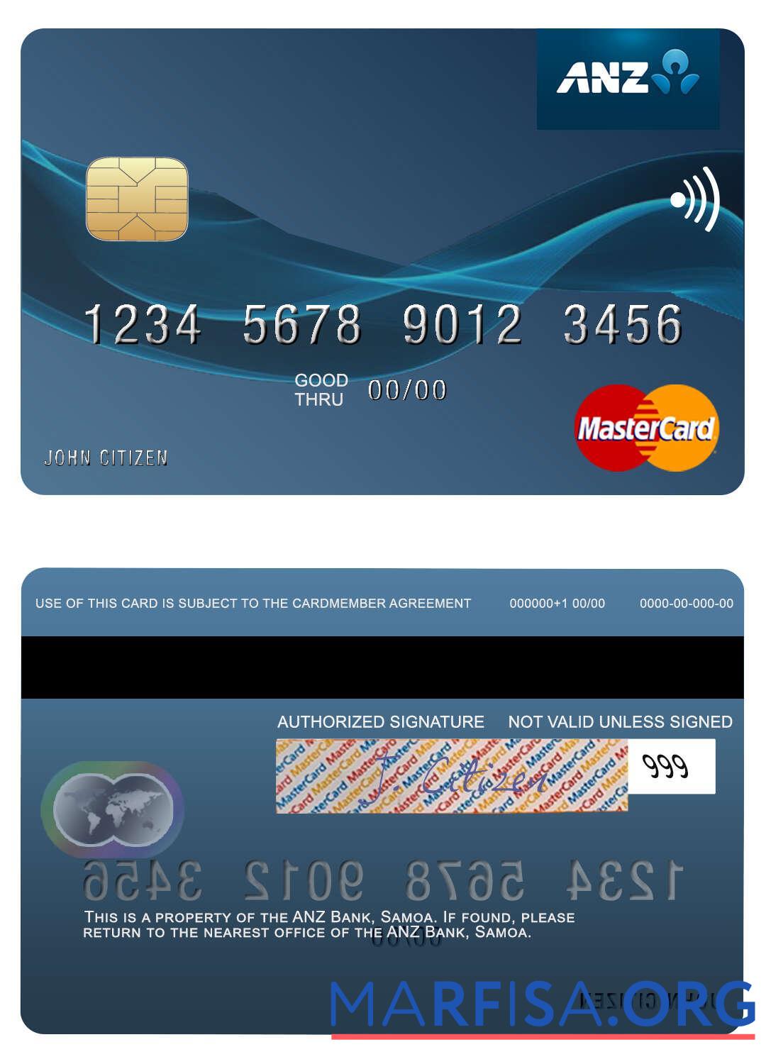 Самоа ANZ Банковский mastercard предпросмотр