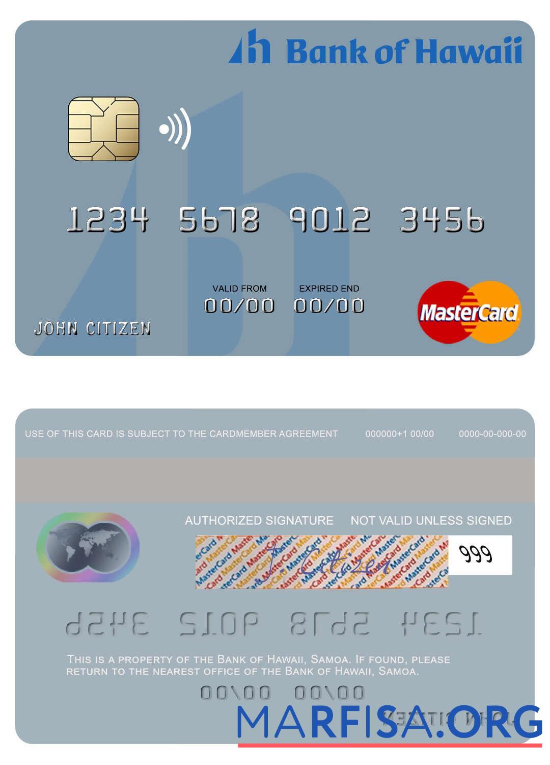 Самоа Банковский of Hawaii mastercard дизайн