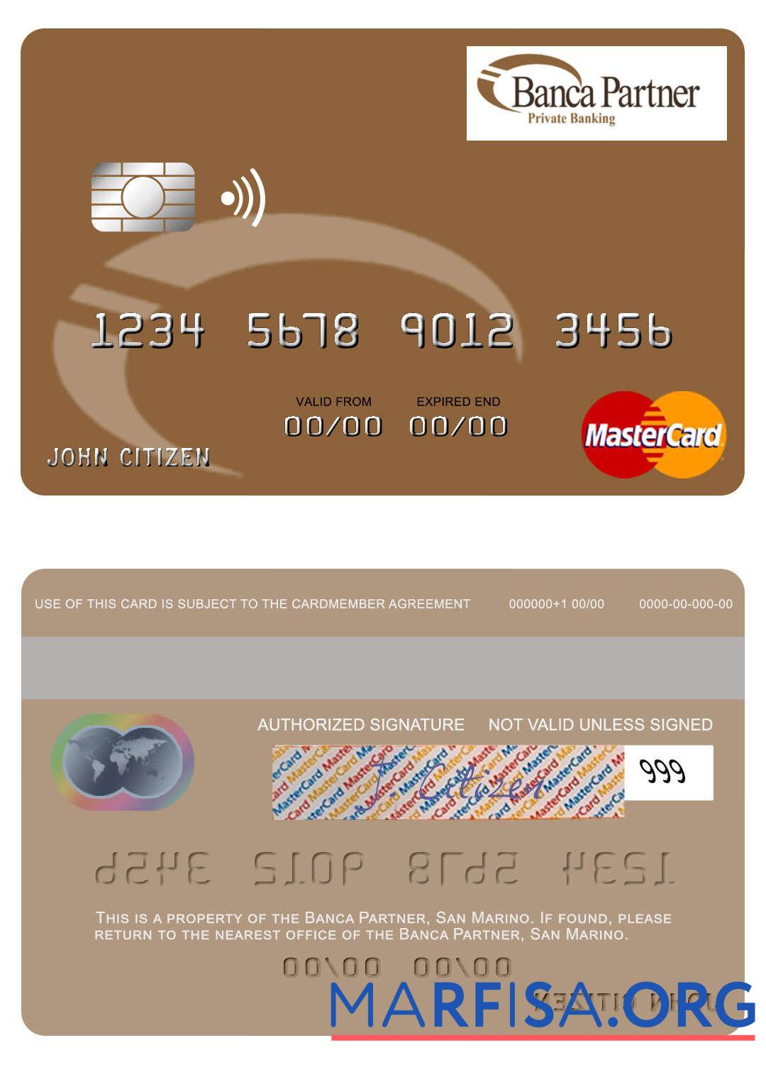 Сан-Марино Banca Partner mastercard дизайн