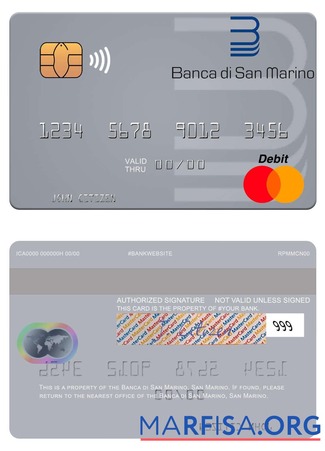 Сан-Марино Banca di Сан-Марино mastercard образец
