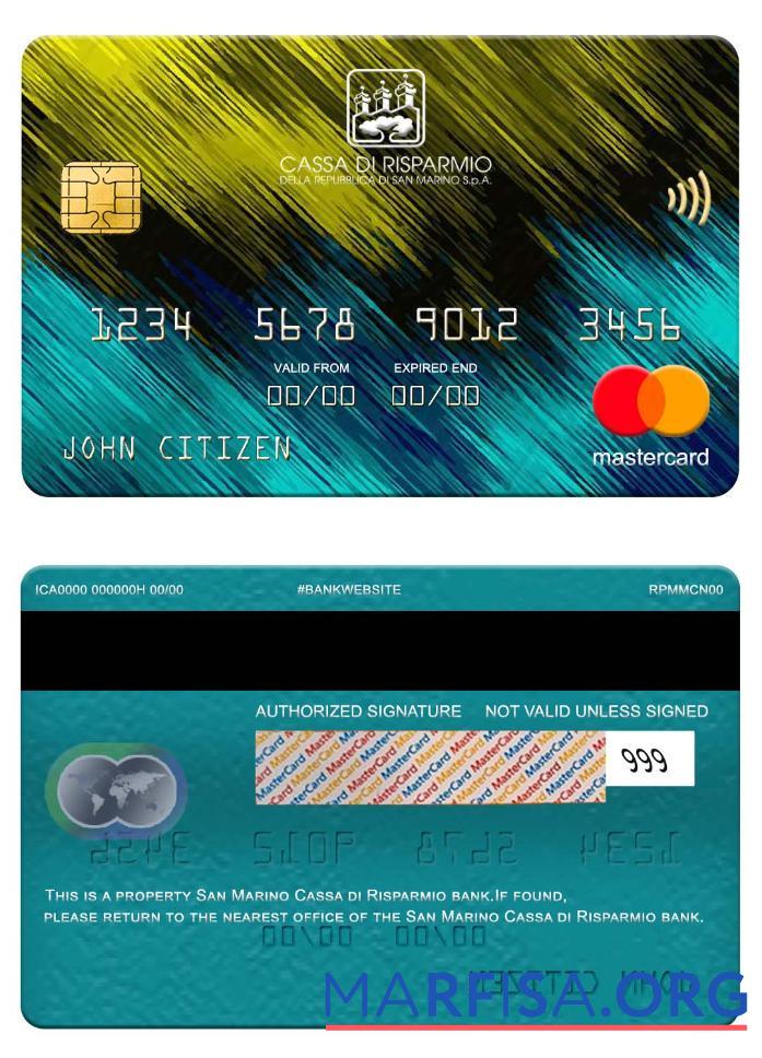 Сан-Марино Cassa di Risparmio Банковский mastercard дизайн