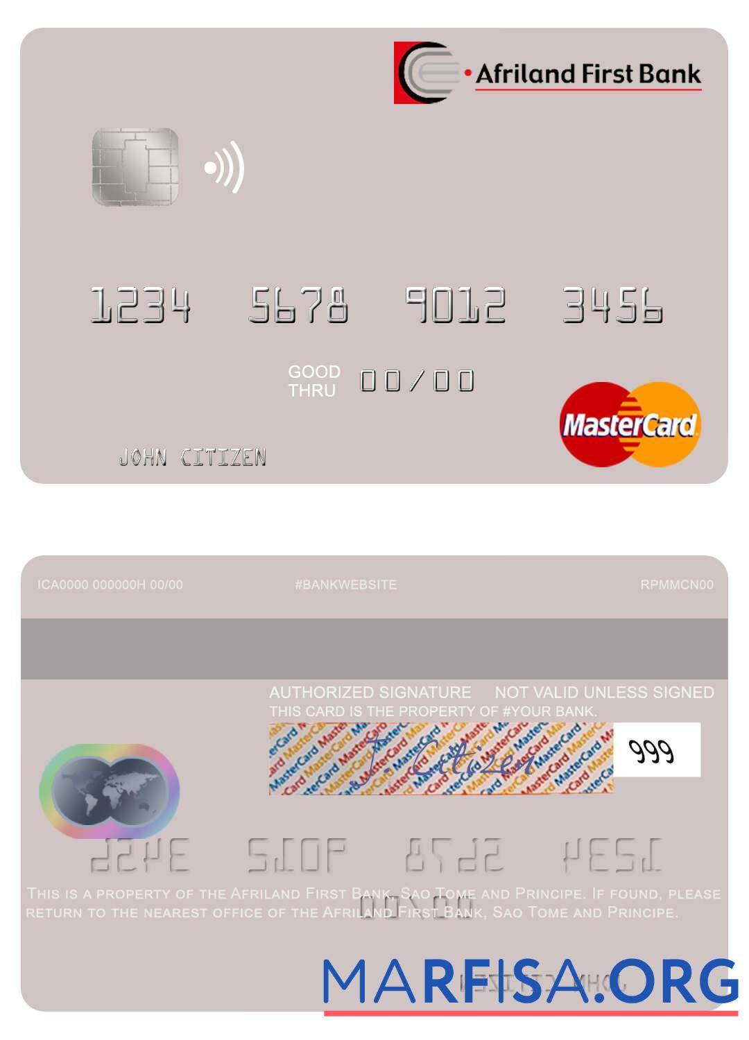 Сан-Томе и Принсипи Afriland First Банковский mastercard макет