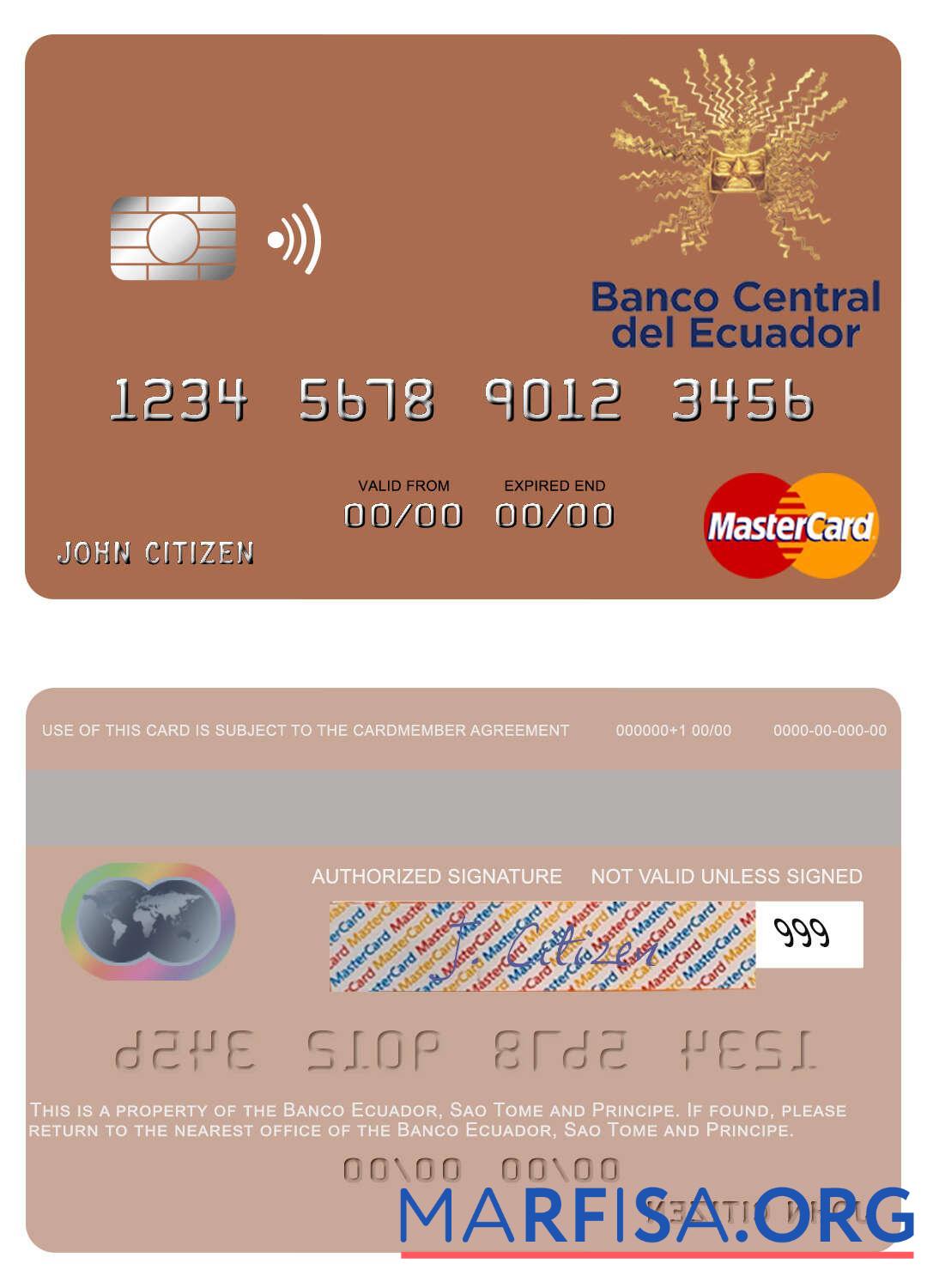 Сан-Томе и Принсипи Banco Эквадор mastercard шаблон