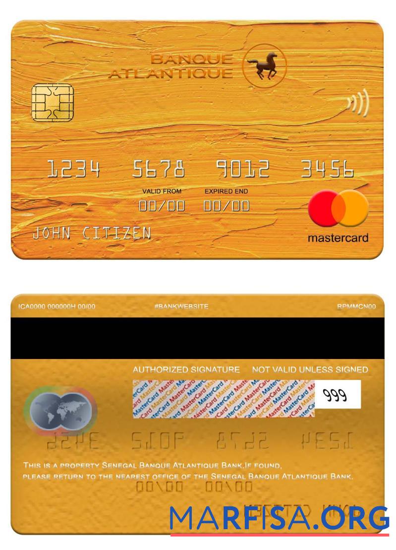 Сенегал Banque Atlantique Банковский mastercard шаблон