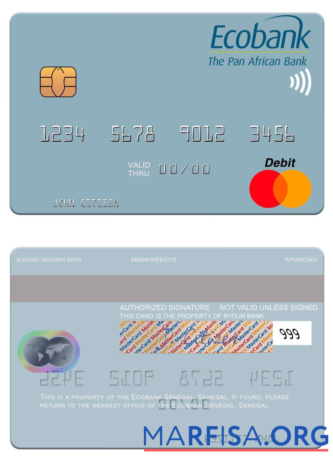 Сенегал Ecobank Se╠üne╠ügal mastercard образец