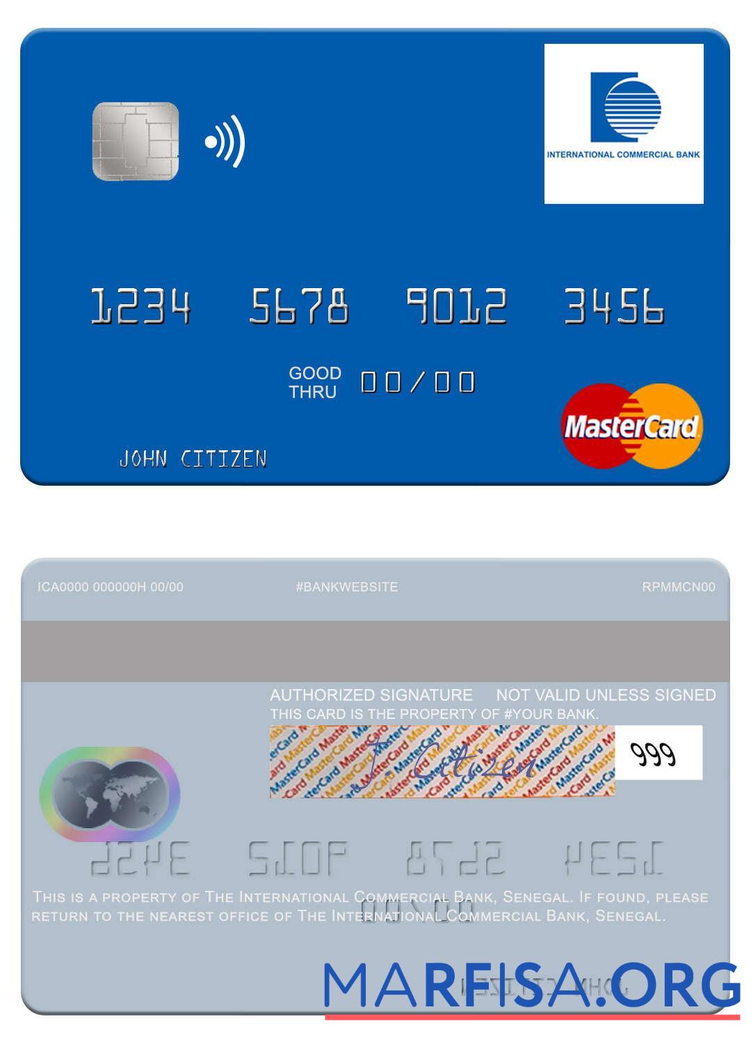 Сенегал The International коммерческий Банковский mastercard образец