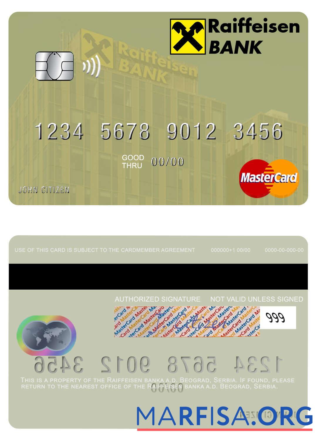 Сербия Raiffeisen banka a.d. Beograd mastercard дизайн