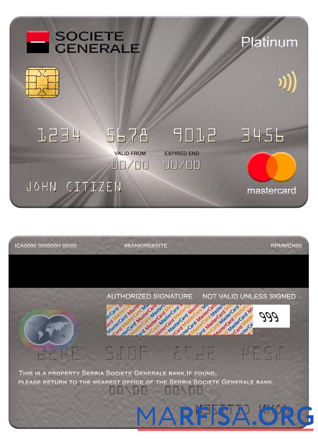 Сербия Societe Generale Банковский platinum mastercard образец