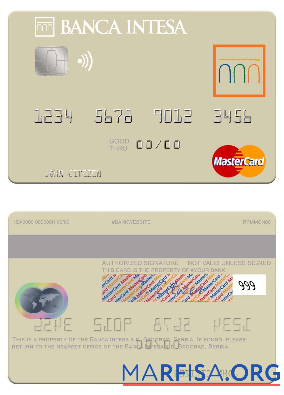 Сербия The Banca Intesa a.d. Beograd mastercard шаблон