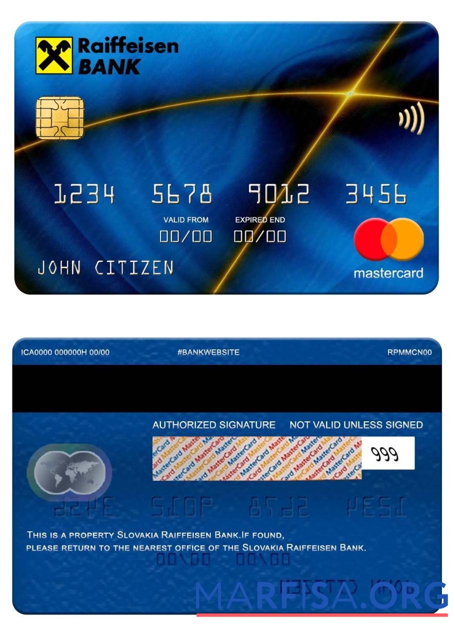 Словакия Raiffeisen Банковский mastercard шаблон