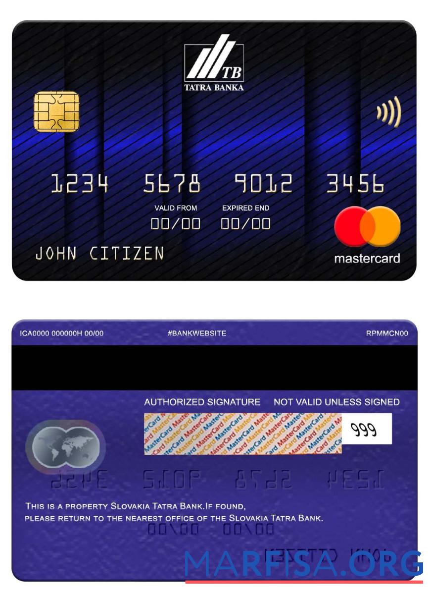Словакия Tatra Банковский mastercard шаблон