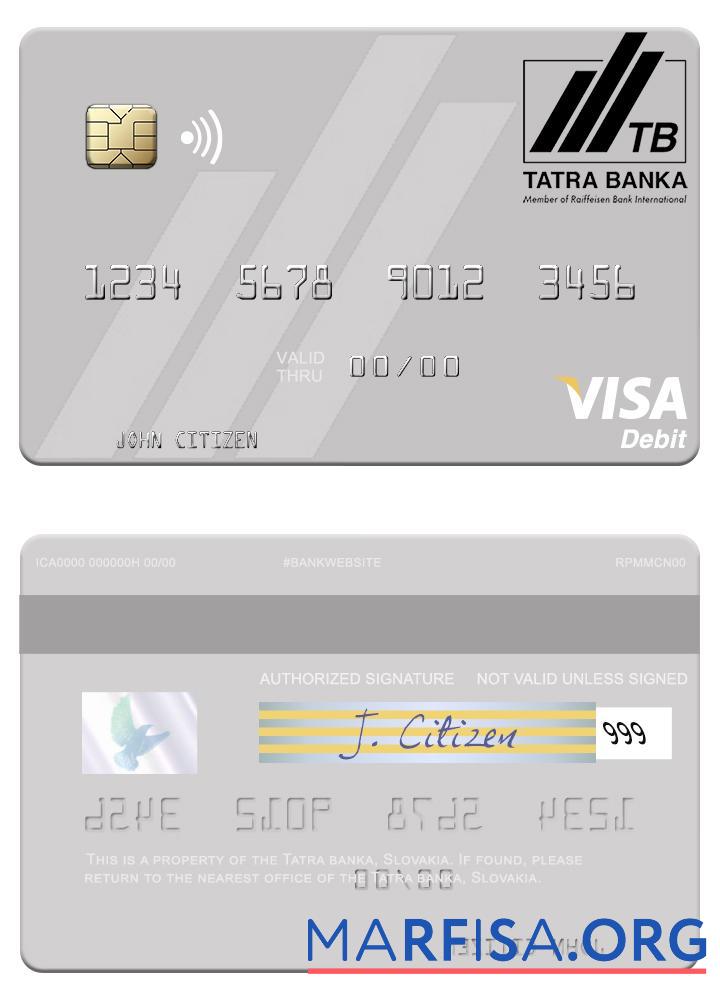 Словакия Tatra Banka Виза Дебет Карта предпросмотр