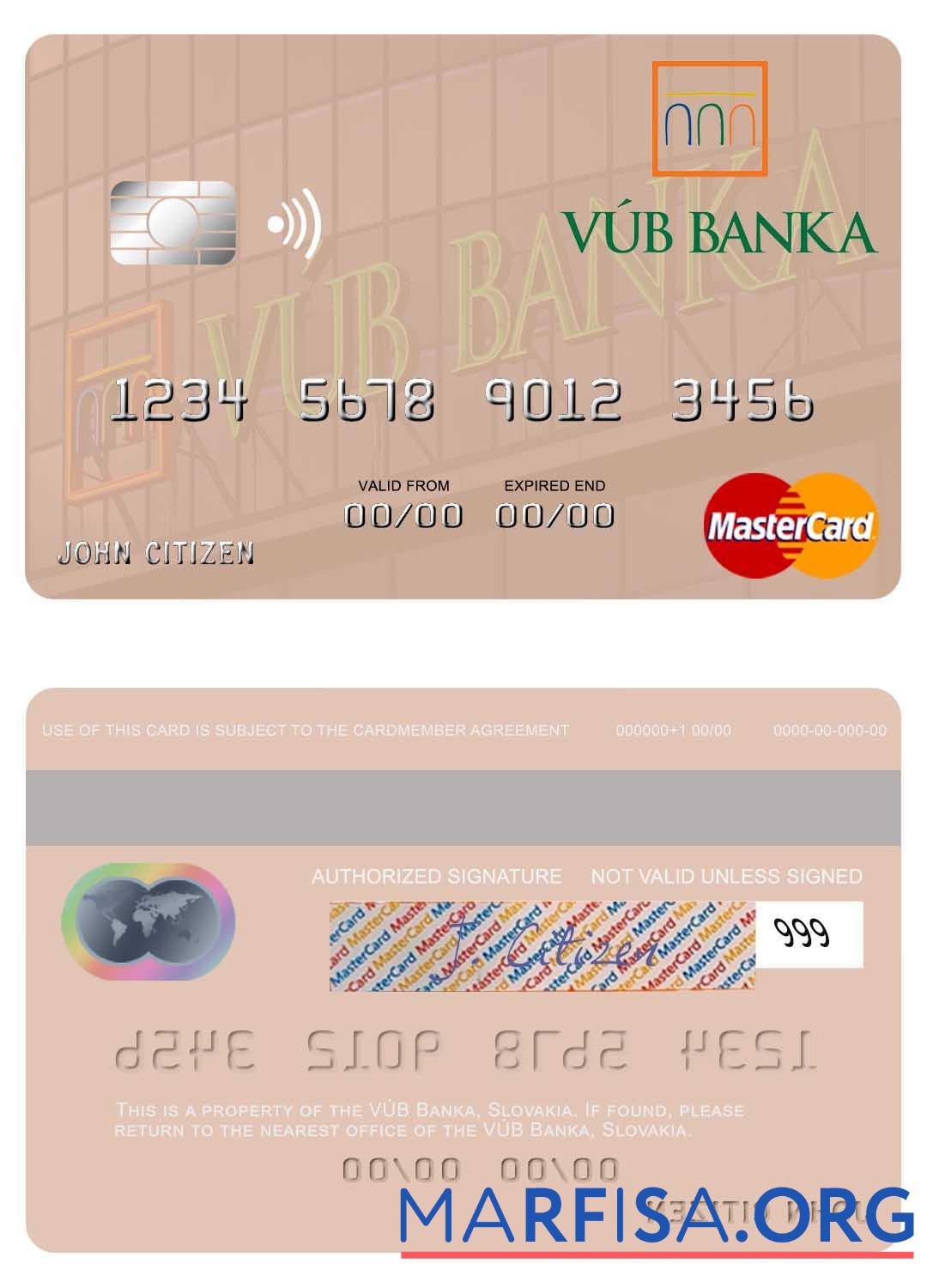 Словакия VU╠üB Banka mastercard дизайн