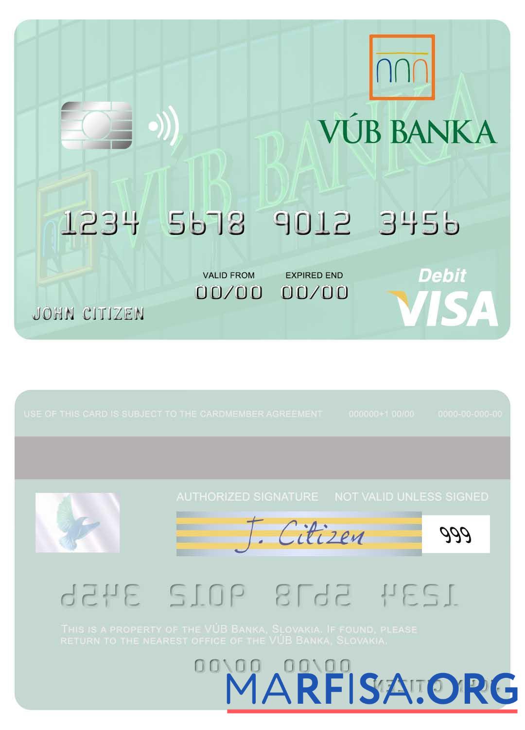 Словакия VU╠üB Banka Виза Дебет Карта дизайн