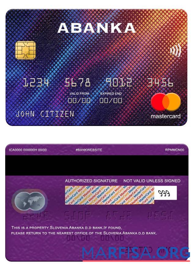 Словения Abanka d.d Банковский mastercard макет
