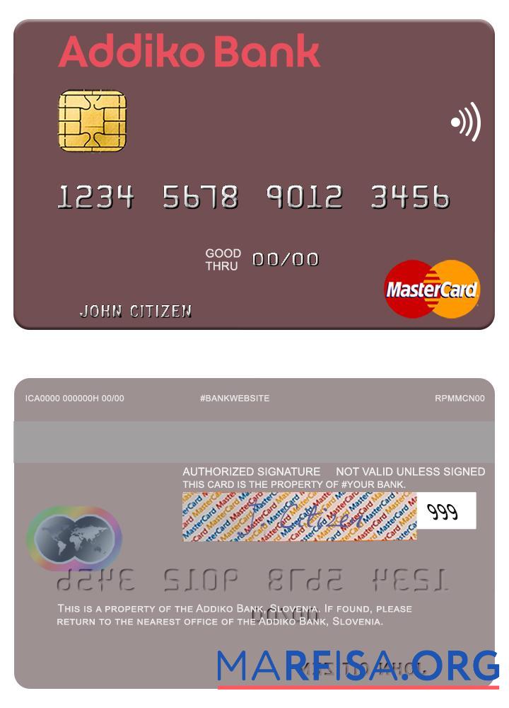 Словения Addiko Банковский mastercard дизайн