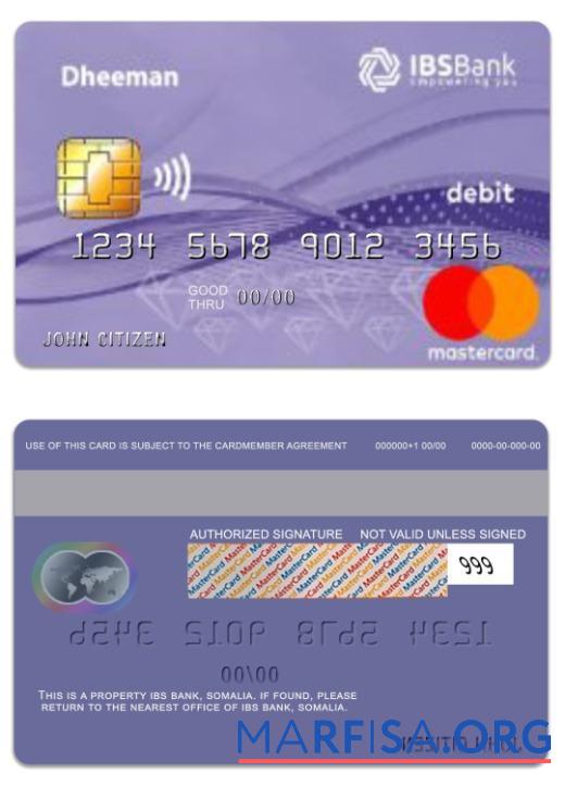 Сомали IBS Банковский Daheem Дебет mastercard предпросмотр
