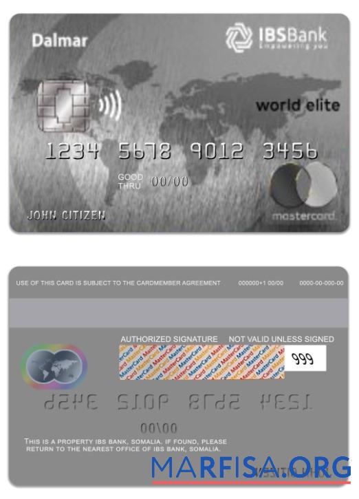 Сомали IBS Банковский Dalmar world elite mastercard дизайн