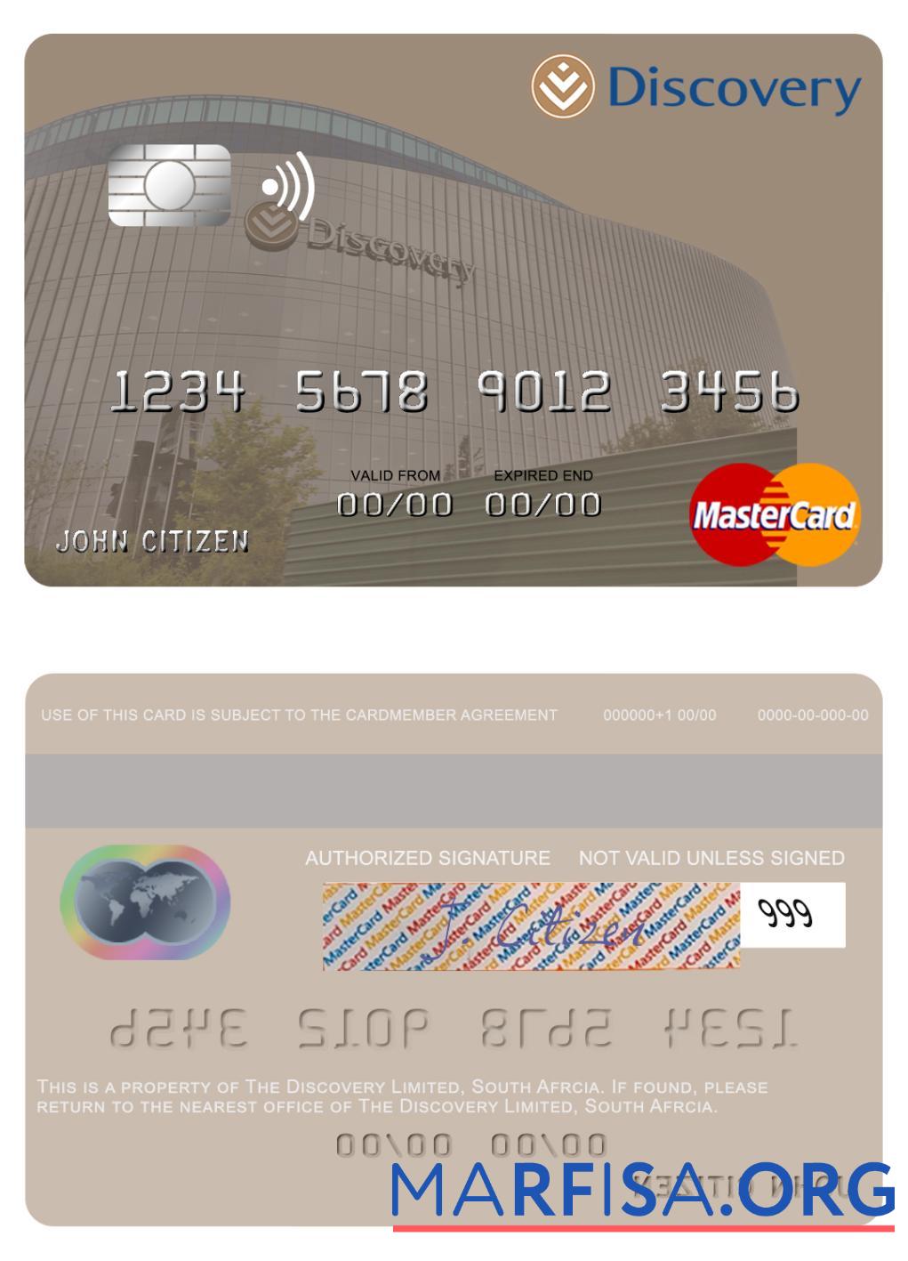 South Afrcia Discovery Limited mastercard шаблон
