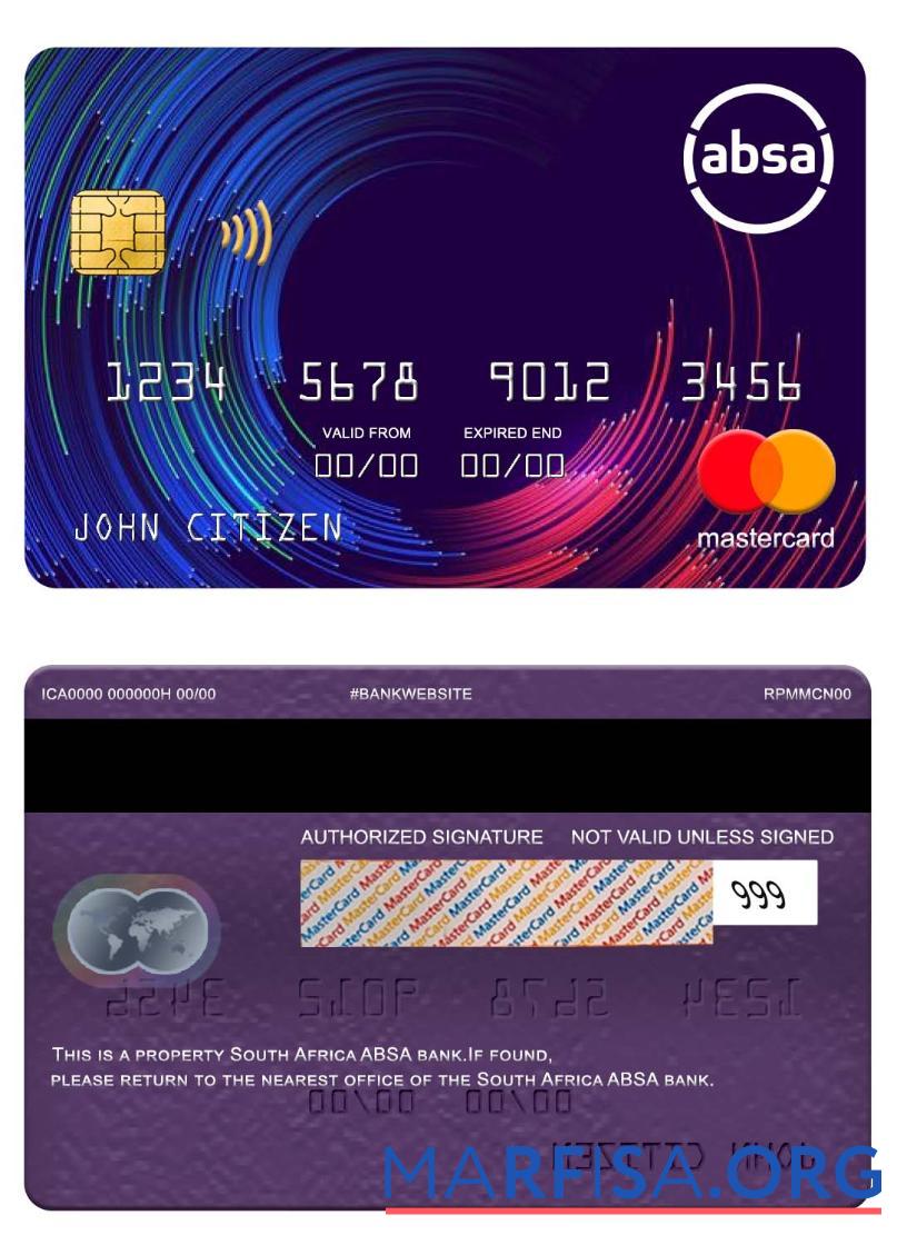 Южная Африка ABSA Банковский mastercard шаблон