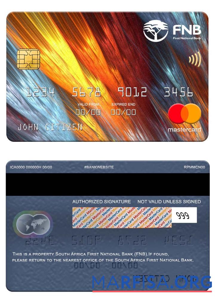 Южная Африка First национальный Банковский (FNB) mastercard предпросмотр