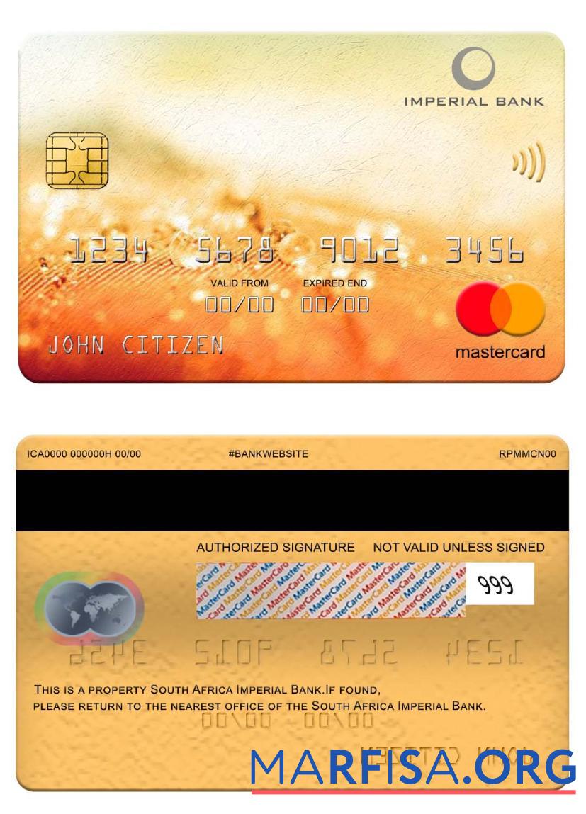 Южная Африка Imperial Банковский mastercard шаблон