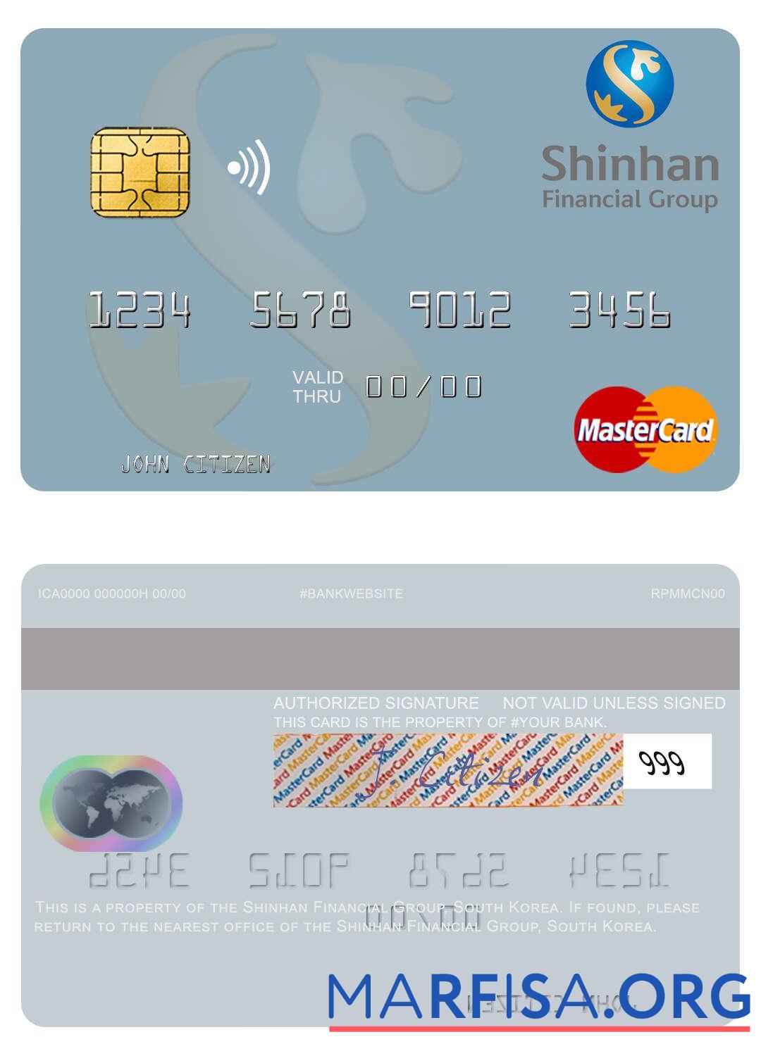 Южная Корея Shinhan Financial Group mastercard образец