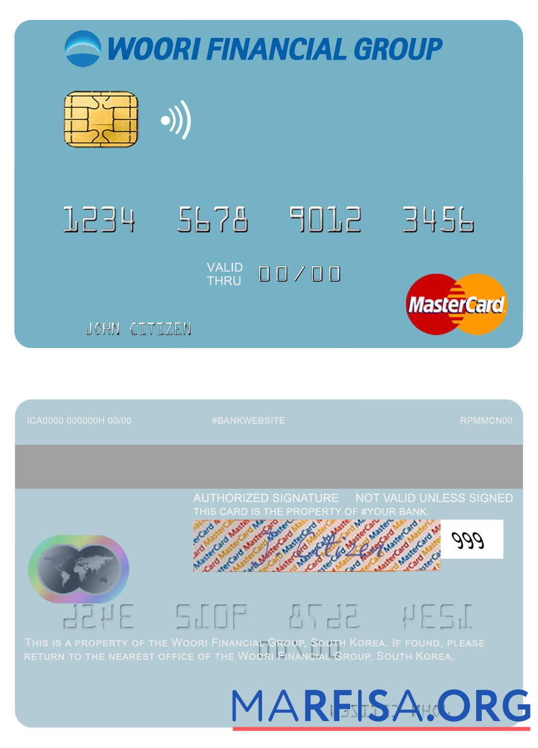Южная Корея Woori Financial Group mastercard шаблон