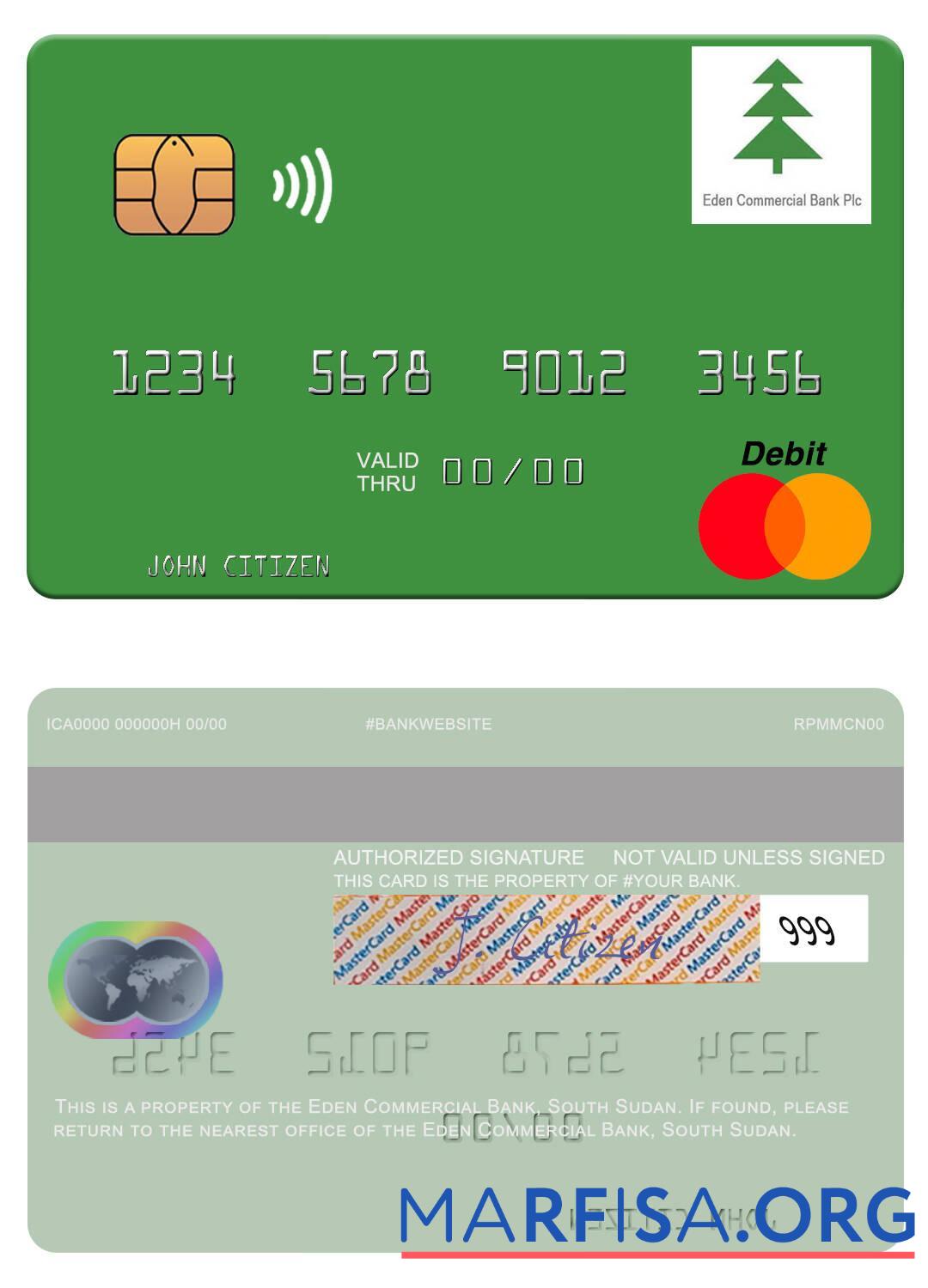 Южный Судан Eden коммерческий Банковский mastercard макет