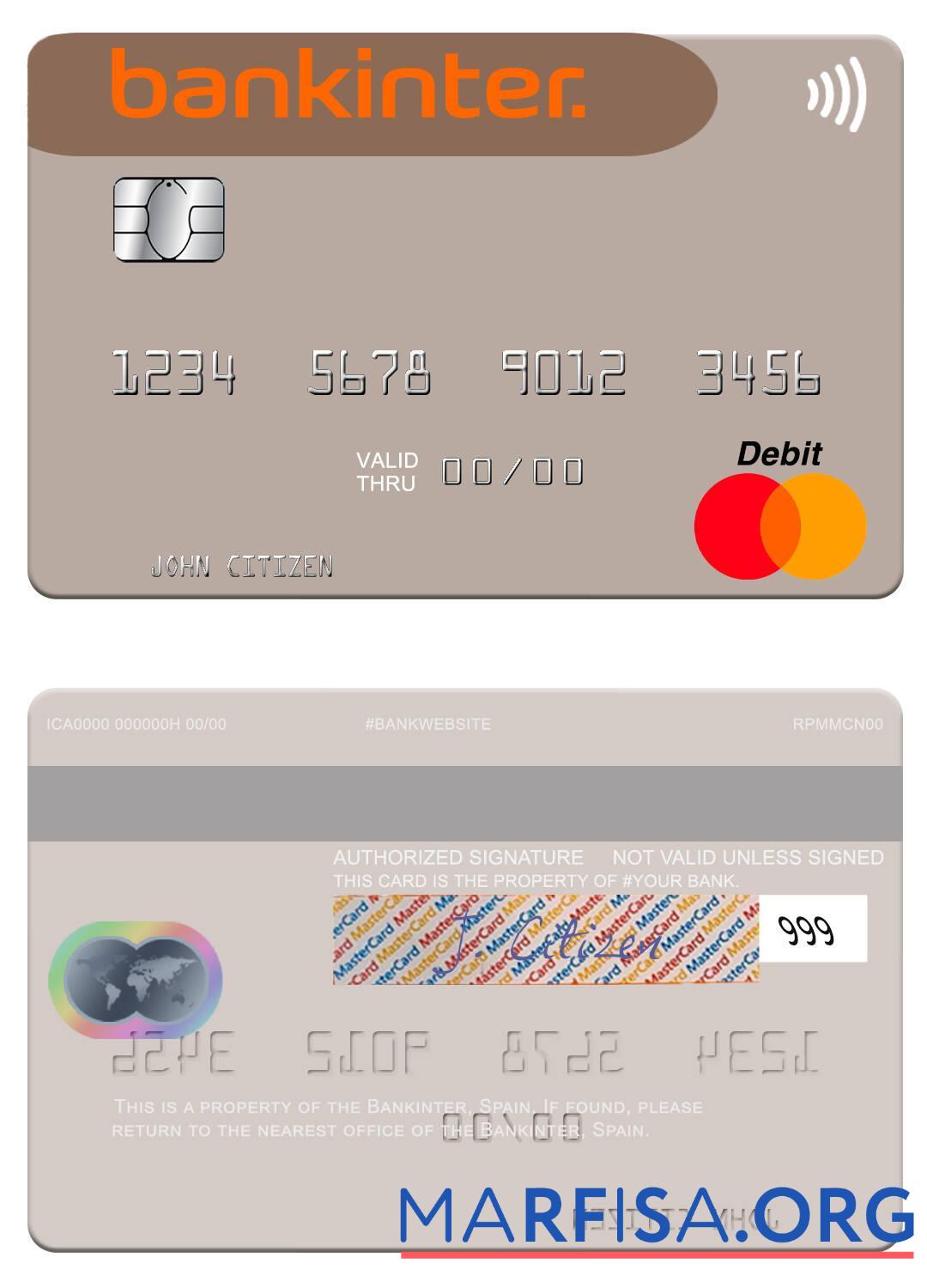 Испания Bankinter mastercard образец