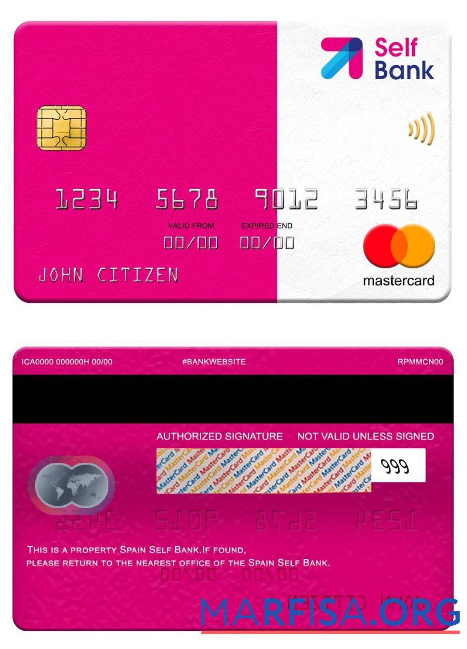 Испания Self Банковский mastercard макет