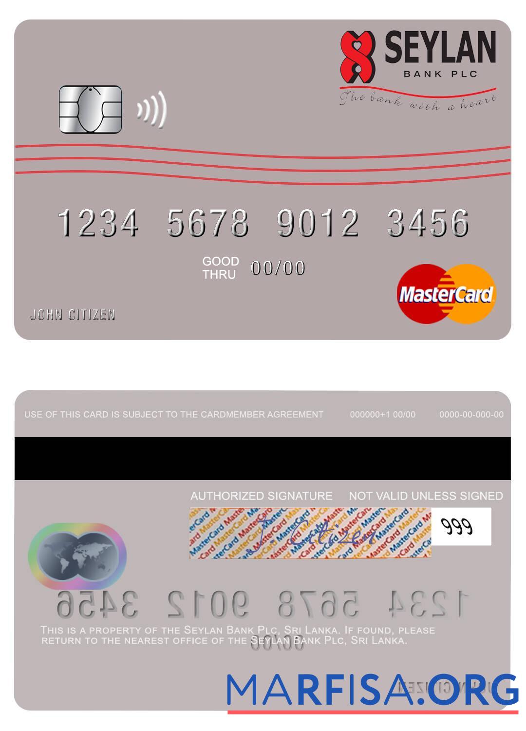 Шри-Ланка Seylan Банковский Plc mastercard образец