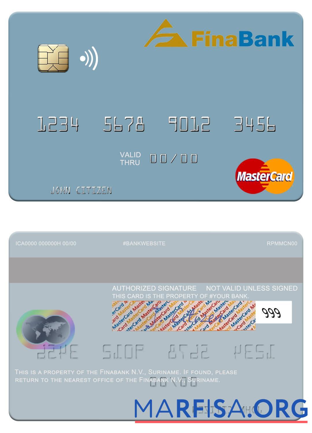 Суринам Finabank N.V. mastercard дизайн