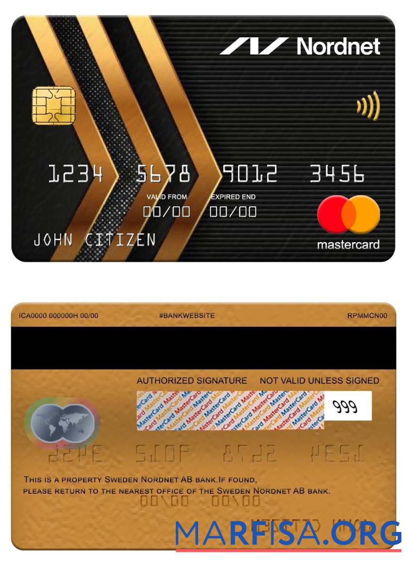 Швеция Nordnet AB Банковский mastercard макет