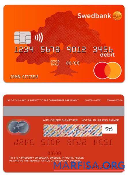 Швеция SwedBank Дебет mastercard предпросмотр