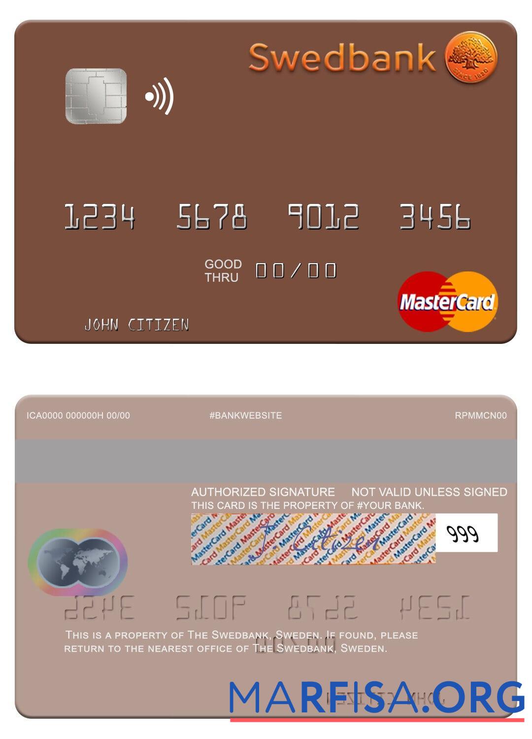 Швеция Swedbank mastercard дизайн