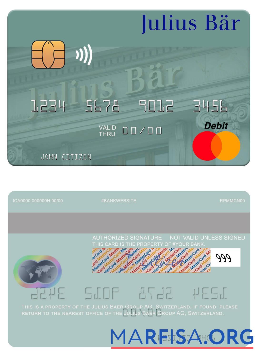 Швейцария Julius Baer Group AG mastercard макет