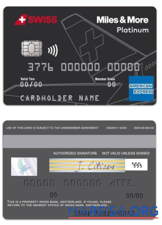 Швейцария SWISS Банковский Miles & More platinum american express Карта макет
