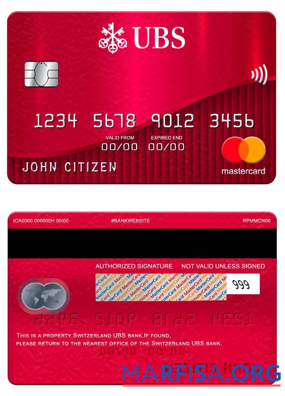 Швейцария UBS Банковский mastercard дизайн
