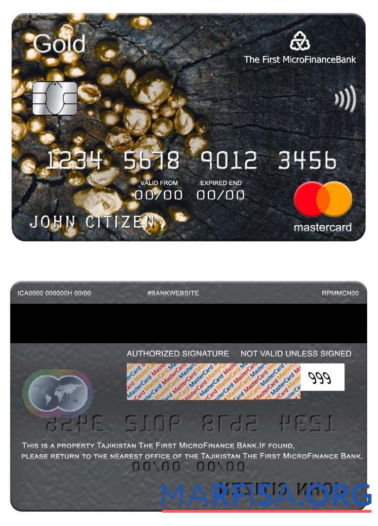 Таджикистан The First MicroFinance (FMFB) Банковский mastercard gold макет