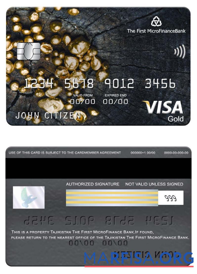 Таджикистан The First MicroFinance (FMFB) Банковский Виза gold Карта предпросмотр