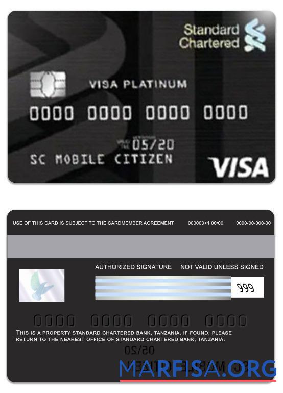Танзания стандартный Chartered Банковский Виза platinum Кредит Карта образец